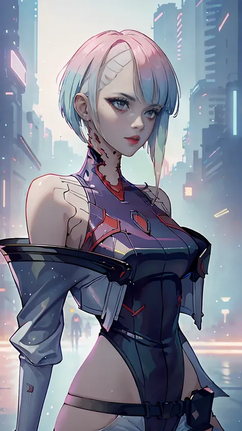 1 girl, one, lucy \(cyberpunk\), cyberpunk \(row\), very sexy, erotica, asymmetrical hair, nude, very sexy, erotica, short hair,...