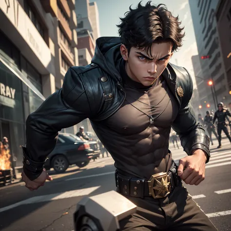 A boy with a tough attitude and a strong sense of justice, ruling over the streets with his crew. His fierce eyes and commanding presence make him a natural leader.