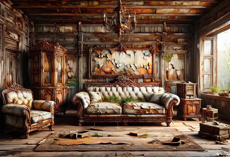 living room ,  old and rotten antique furniture  , ais-olde