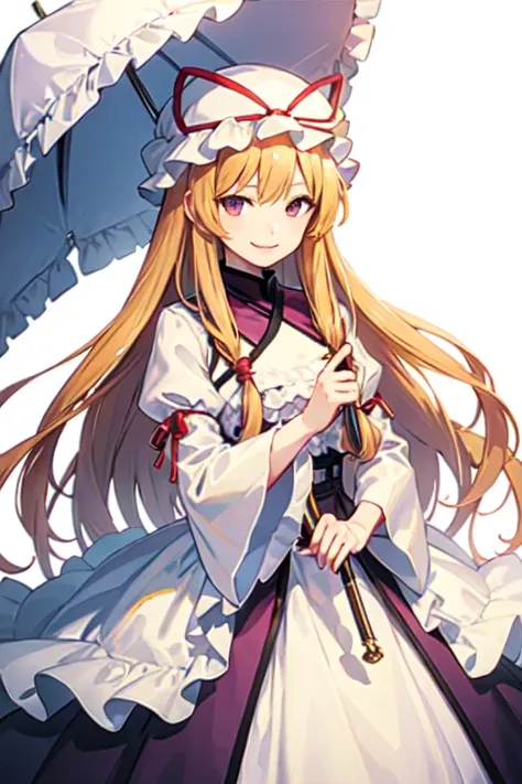 ((highest quality)), ((masterpiece)), (detailed), one girl、yakumo yukari、smile and look at me、