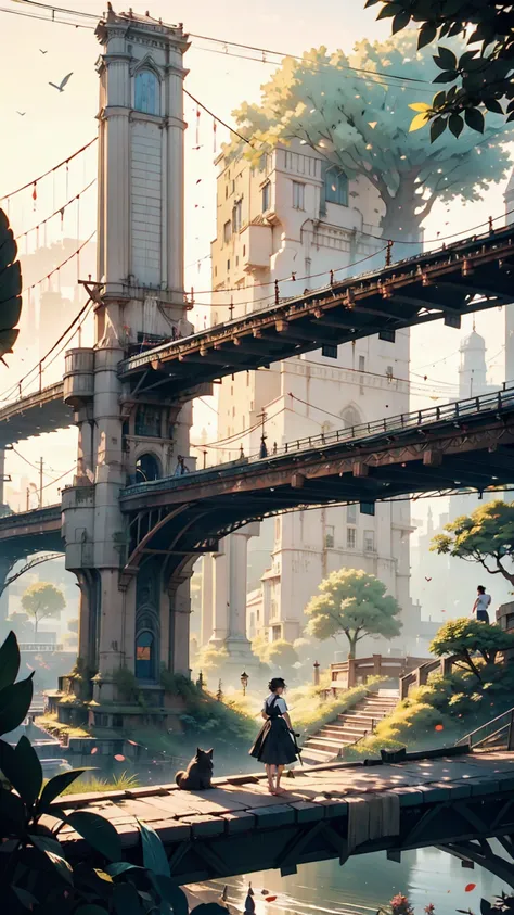 A bridge connecting the world, grow, close, detailed, Sharp focus, elegant, 非常にdetailedな, figure, Complex, beautiful, Trending Art Station, Pixiv, Digital Art, by Jordan Grimmer and greg rutkowski, Wow, Studio Ghibli,Kiki&#39;s Delivery Service、Kiki、Black ...