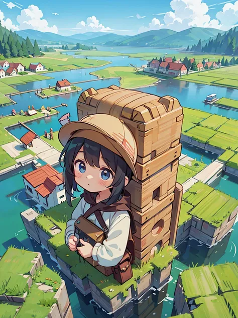 Traveling Girl、Cape、young girl, hat, Ruck sack,Many supply factories and depots、Peaceful summer scene、Traces of an ancient civilisation、People who live there々Appearance、
supply、Runaway drone、Collapsed rubble、A lot of people々、Anime image quality, 