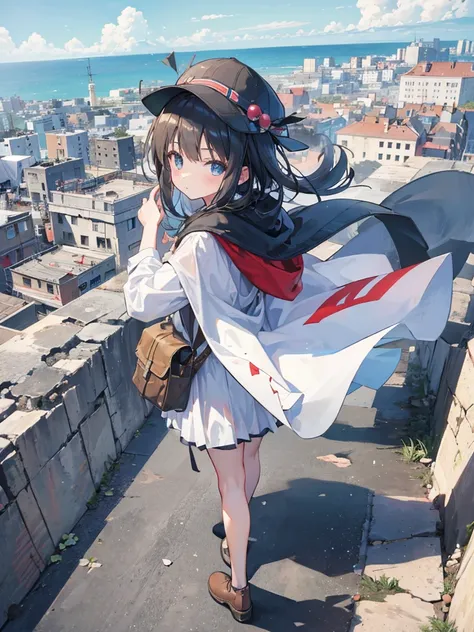 Traveling Girl、Cape、young girl, hat, Ruck sack,Many supply factories and depots、Peaceful summer scene、Traces of an ancient civilisation、People who live there々Appearance、
supply、Runaway drone、Collapsed rubble、A lot of people々、Anime image quality, 