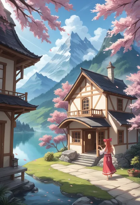 score_7_up,score_8_up,score_9,source anime,surper detail,1girl,An old house standing by the lakeside, with morning sunlight streaming through the windows, filling the room with warm light. The lake surface is as calm as a mirror, reflecting the surrounding...