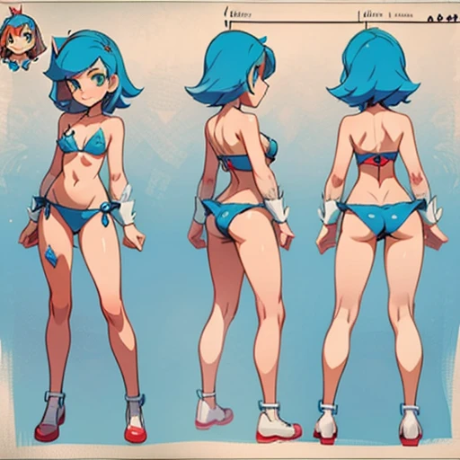 Sexy mini bikini  design inspired by alice in Wonderland  (Alicia), in various views (front and back)  ((Character sheet))