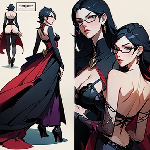 Erotic Lingerie design inspired by cherry (Bayonetta ), in various views (front and back)  ((Character sheet))