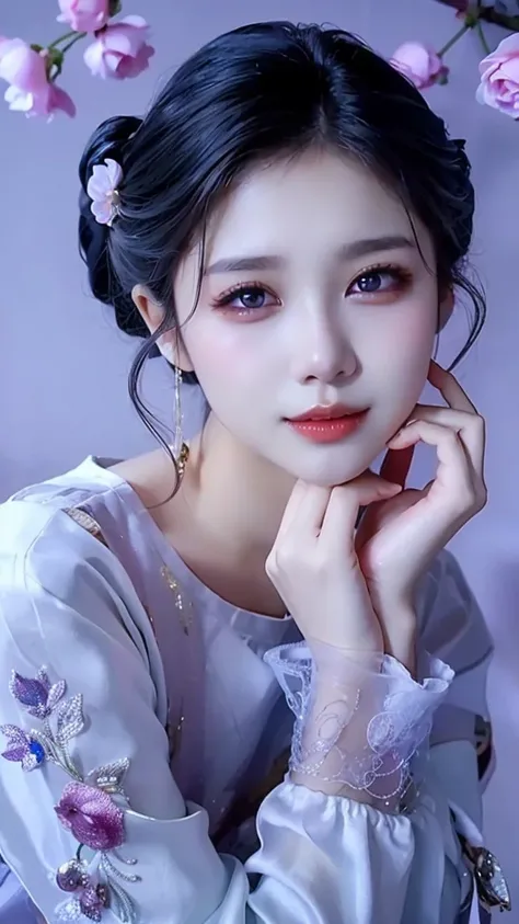 a close up of a woman with long hair wearing a dress, a photorealistic painting by Lü Ji, trending on cg society, computer art, beautiful asian woman, beautiful south korean woman, asian beautiful face