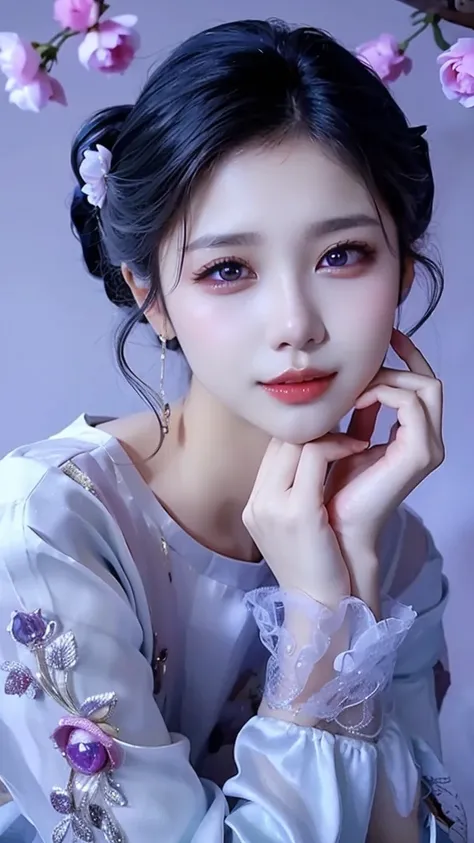 a close up of a woman with long hair wearing a dress, a photorealistic painting by Lü Ji, trending on cg society, computer art, beautiful asian woman, beautiful south korean woman, asian beautiful face