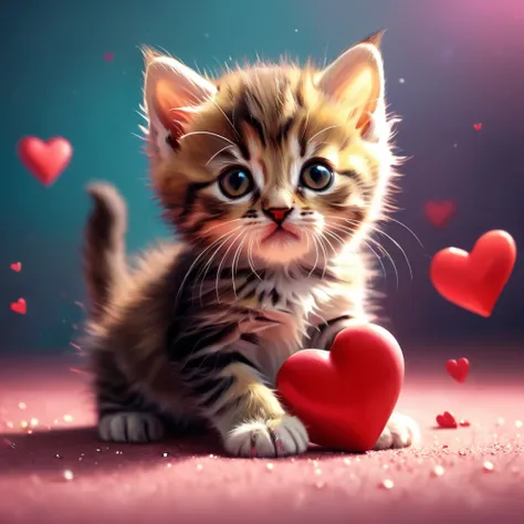 high quality, 最high quality, High resolution, masterpiece, 最高masterpiece, 8k, Cute kitten, Heart Background