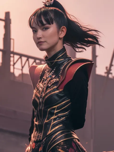 ((masterpiece)), ((uhd)), ((8k)), close-up shot, face focus, upperbody shot.  a majestic young warrior stands tall, ponytail flo...