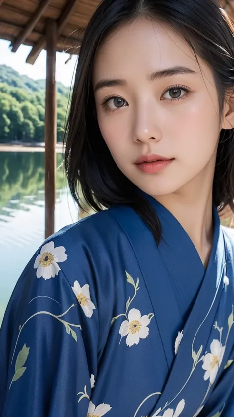 Japanese women、Clothes that do not expose skin、Close-up of face、lake