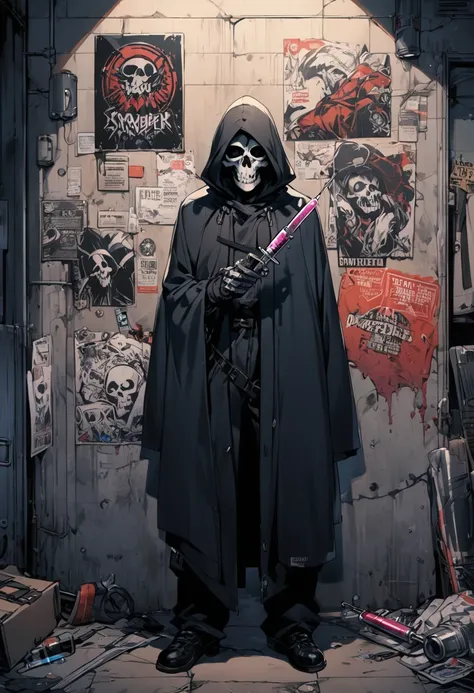 Grim reaper with syringe, poster on the wall