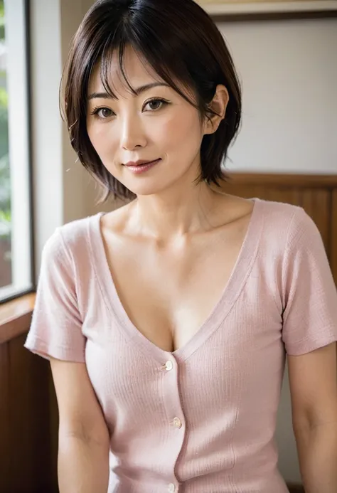 Japanese housewife in her 40s，shortcut，flat chest