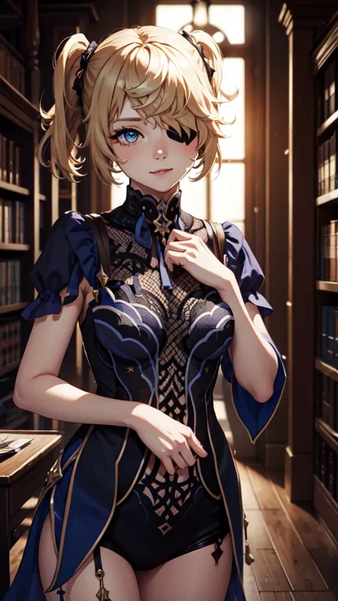 Young blonde girl in a library, black eye patch, twin small ponytails,
BREAK (masterpiece:1.2), best quality, high resolution, unity 8k wallpaper, (illustration:0.8), (beautiful detailed eyes:1.6), extremely detailed face, perfect lighting, extremely detai...