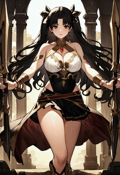 A girl、Solitary、Large Breasts、thigh、Mature woman、Weaving、gem、bracelet、skirt、Shooter、Bend bow、arrow、There are weapons、Ishtar with a bow、(fate FGO)