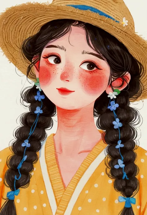 Drawing of a woman with long hair wearing a hat, Hiroshi Yamagata, author：Nobutada Yanagawa, Kawaii realistic portrait, author：Yang J, author：Oka Yasutomo, Lovely portrait, wearing straw hat, Girl Cute - Delicate Face, Cute anime girl portrait, Lovely art ...