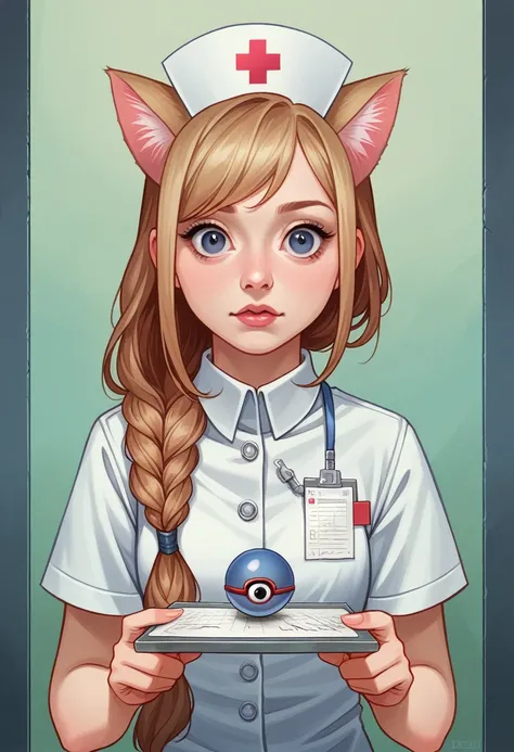 Long hair, low-tied Long hair, Nurse hat, eyeball, big eyes, Cat ears, cosmetic, 超realism, 超realism, modern Art, realism, image Fill, contour, Chiaroscuro, First-person view, F/1.8, Ultra HD, masterpiece, 16K, 8K