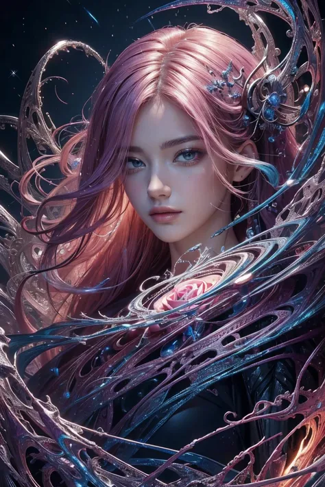 (masterpiece, Highest quality, Highest quality, Official Art, beautifully、beautiful:1.2), (One Man), extreme detailed,(Abstract, Fractal Art:1.3),Colorful Hair,highest detailed, detailed_eye, Rose,聖杯Lightning, Light_particle, Ghost