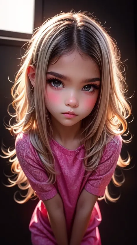 cute little ,tiny ,small girl,,childish face, very fine clean face,top quality, big eyes,straight hair,yellow hair,crimson eye,(...