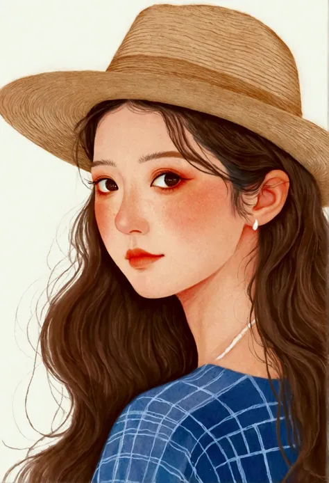 Drawing of a woman with long hair wearing a hat, Colored pencil sketch of Yamagata Hiroshi, Numbers inspired by Pia Fries, tumblr, The art of math, Digital drawing, No gradient, Beauvot Art Style,