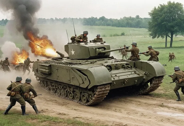 chrchltnk, A group of cavalry soldiers attacking a tank