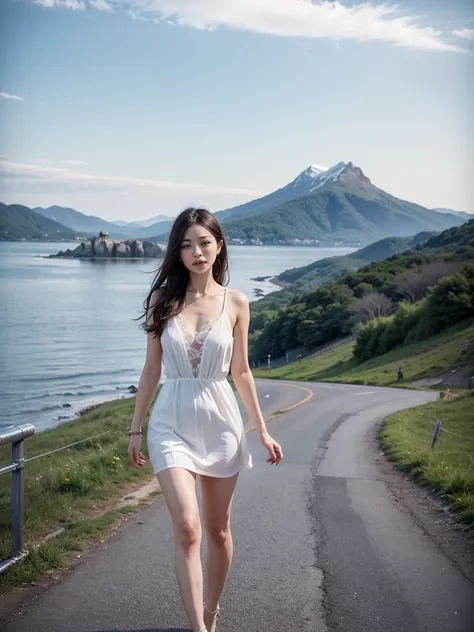 1 girl solo, (8k, RAW photo, best quality, masterpiece:1.2), (realistic, photo-realistic:1.4), (extremely detailed CG unity 8k wallpaper), ultra-high res, long hair, (short dress:1.2), slim, beautiful leg, perfect skin, Asian, standing, (blurry_background)...