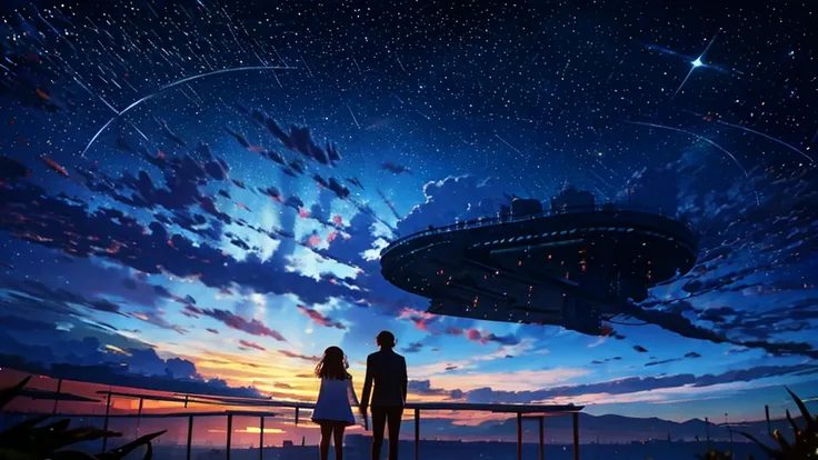 A cafeteria in the shape of a giant constellation floating in the sky