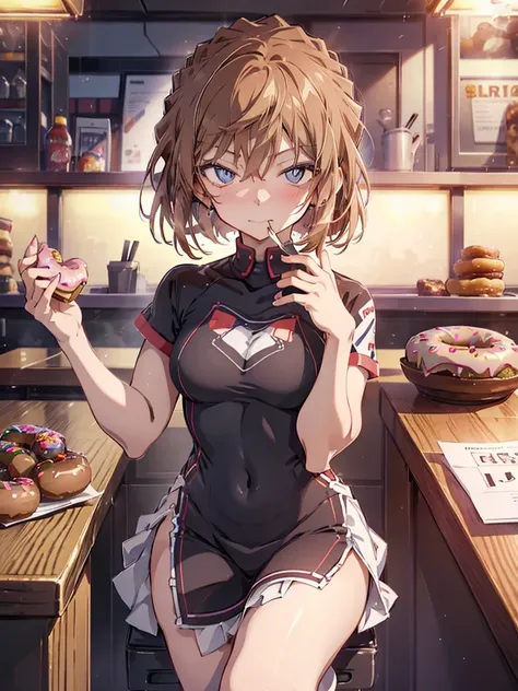 Haibara Ai, (Eating Donuts), (Dining background), cute, Beauty, Eyes are hearts, (masterpiece), highest quality, 1girl, uhd, retina, masterpiece, ccurate, anatomically correct, textured skin, super detail, high details, high quality, best quality, highres,...