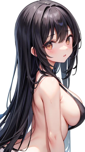 One Girl, high school girl, Long Hair, Long black hair , Brown eyes,  White Background,Big Breasts、naked