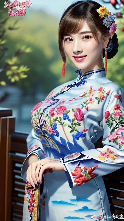 ((Highest quality、8k、masterpiece:1.3))、Detailed Background、Chinese Palace、Young Japanese woman、(Anatomically correct body)、（Perfect Body Beauty:1.3）、Highly detailed beautiful face、Beautiful skin texture、(Cute smile)、(Well-formed eyes、Beautiful Eyes)、double...