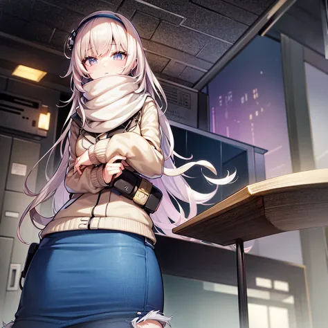 1girl,(masterpiece, Highest quality), (Detailed Hair), Very detailed, Anime Style, whole body, alone, Cyberpunk psychic girl, Big cute head scarf, whole body covered in rags, Wanderer&#39;s Outfit, Gray Hair、Red eyes, Floating in the air, Small stature, Su...