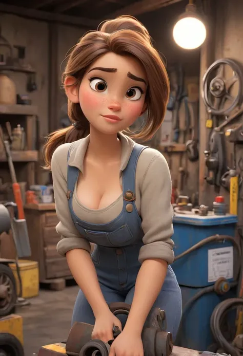 full body shot, (disney pixar style:1.2) (cute adorable european pretty face girl:1.15) (european adult age 20:1.15) brown hair,...