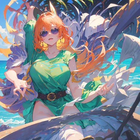 Sunglasses on forehead, Have a swim ring, Beach, Bitch, Elf Ears, Highest quality,Best image quality,Perfect Anatomy,masterpiece,Very detailedな,beautiful,super high quality, Highest quality,High resolution, Very detailed,Game CG,Dutch Angle ,beautiful細部までこ...