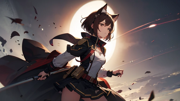 Short Hair,Brown Hair,Cat ear,Small breasts,Young Girl,Combat Uniform,Harmony,Underexposed eyes,Dark clothes