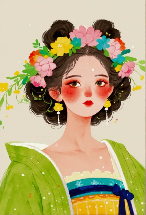 A painting of a woman wearing a flower crown, Beautiful character painting, palace ， Girl wearing Hanfu, Beautiful digital illustrations, A beautiful artistic illustration, flower queen, Beautiful digital illustrations, flower queen, Mei Qing, Ni Duan, Jus...