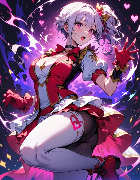 One young and beautiful woman,(Highest quality,Extremely detailed depiction,Incredibly absurd high resolution,Anatomically accurate depiction,Nice hands,Perfect Fingers,Curvy Legs),(Glowing Skin,Glossのある肌),(Sexy Idol),(Idol Costumes,Cute hairstyle,tights,C...