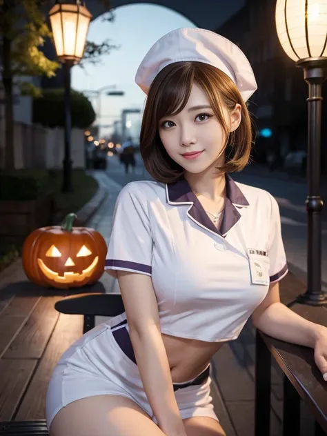 ((nurse cosplay costumes)),((smile)),(sitting on a chair),((highest quality)), realistic, very detailed, in detail, ((high resol...