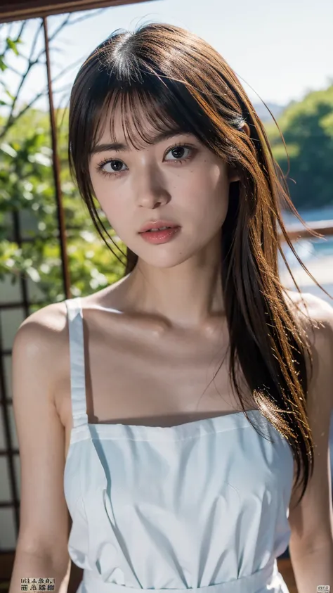 hightquality、​masterpiece、ultra res、cute girl face、kitchin、barechested、Naked apron、full bodyesbian、Famous actresses of Japan、very beautiful face, 8K, sharp focus, natural big breast, Nude, (long hair)