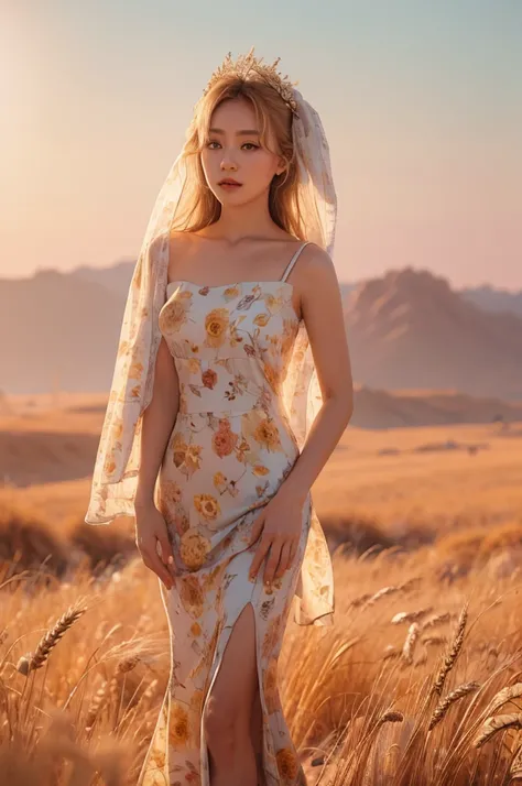 (best quality, masterpiece), (realistic, photo realistic), UHD, extremely detailed CG unity 8k wallpaper, sharp focus, (realistic skin), perfect anatomy, (natural lighting), glossy lips,
BREAK
1girl, standing, wheat fields, golden hair color, long hair blo...