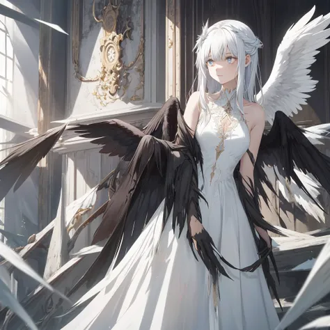 In the ethereal realm of angels, The painting depicts a lonely white angel，With delicate broken wings，Spread farther than usual, Create mesmerizing scenes. Her aura, As brilliant as the sun, Exudes a soft glow，Same as her outfit，It is pure white color. See...