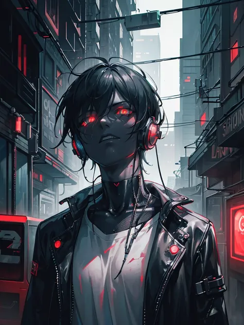 a man with a television head, cyberpunk scene, wearing a shirt, dark, alley, 1 person, highly detailed, 8k, hyperrealistic, cinematic lighting, dramatic shadows, neon lights, advanced technology, glowing elements, moody atmosphere, gritty urban environment...