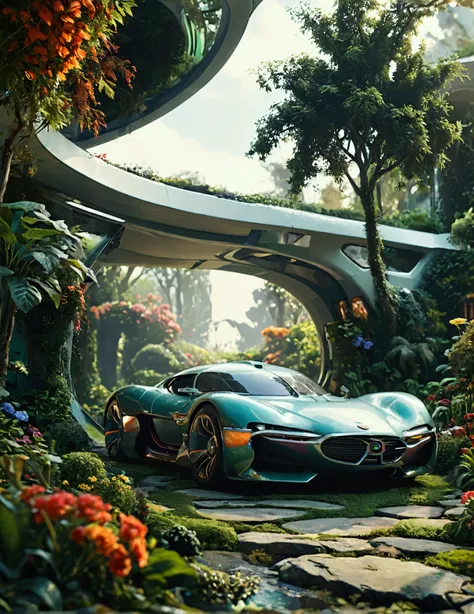 the futurist car on a garden in haven