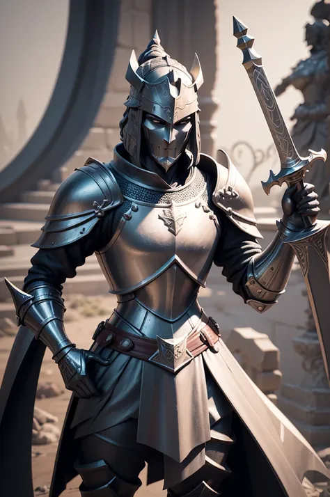 a close-up of a statue of a knight with a sword, Stylized 3D rendering, polycount contest winner, Stylized 3D rendering, roland zilvinskis 3d render arte, 3d stylized, 3d game art, 3d game art, fantasy 3 d render, PBR estilizado, stylized concept art