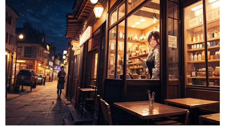 (original photo, highest quality), 1 girl,  lisa, night,cafe, relax,
satosh khan&#39;art stylebrown hair, i want to cry,