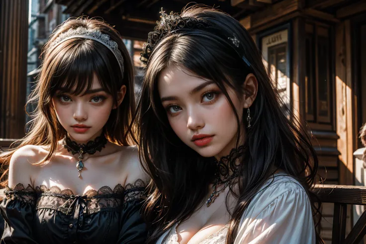 20s girls, ultra-realistic photography, wide angle, a treasure trove of artistic sense, gothic lolita fashion, pastel color: 0.6, surrealism: 1.1, high contrast, high quality, high resolution 32k, super detailed, wallpaper, captivating and attractive outfi...