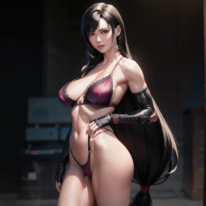 (8k, Highest quality, masterpiece:1.2), (Realistic, photo-Realistic:1.37), (whole body), Are standing, Spread your legs, (Wide Stance) Are standing contrapposto, Very detailed, 1 girl,cute, alone, (Tifa Lockhart), (Big Breasts), (beautiful detailed eye), (...