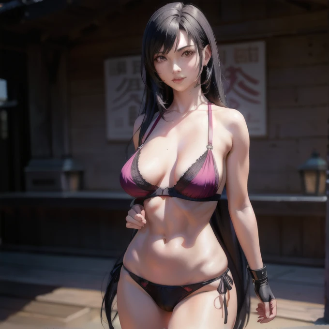 (8k, Highest quality, masterpiece:1.2), (Realistic, photo-Realistic:1.37), (whole body), Are standing, Spread your legs, (Wide Stance) Are standing contrapposto, Very detailed, 1 girl,cute, alone, (Tifa Lockhart), (Big Breasts), (beautiful detailed eye), (...