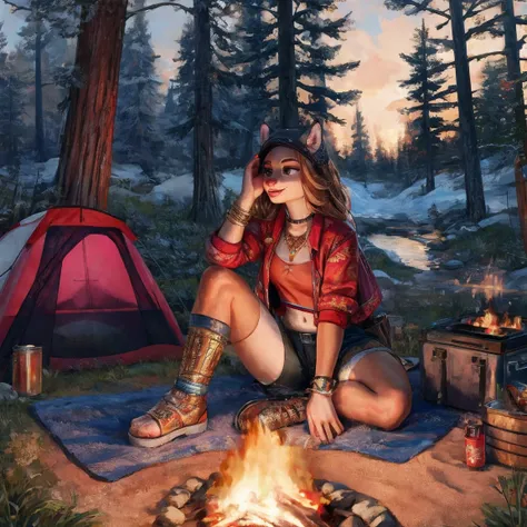 furry woman camping