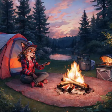 furry woman camping