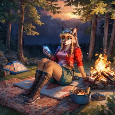 furry woman camping